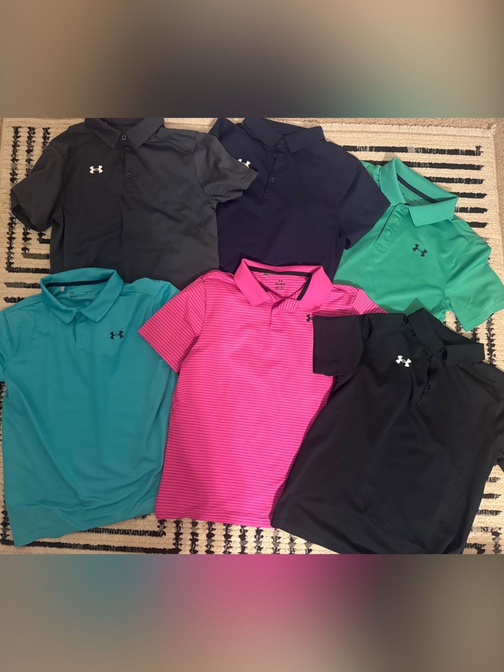 (6) Under Armour Boy’s Polo Bundle - Teal, Pink, Black, Navy, Green, Grey